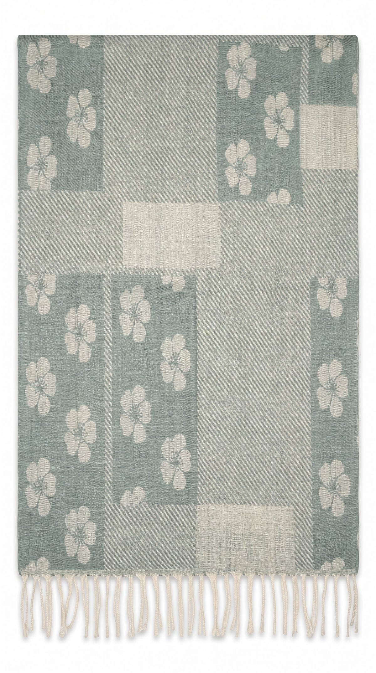 Floral Patchwork Polyester Stole with Tassels