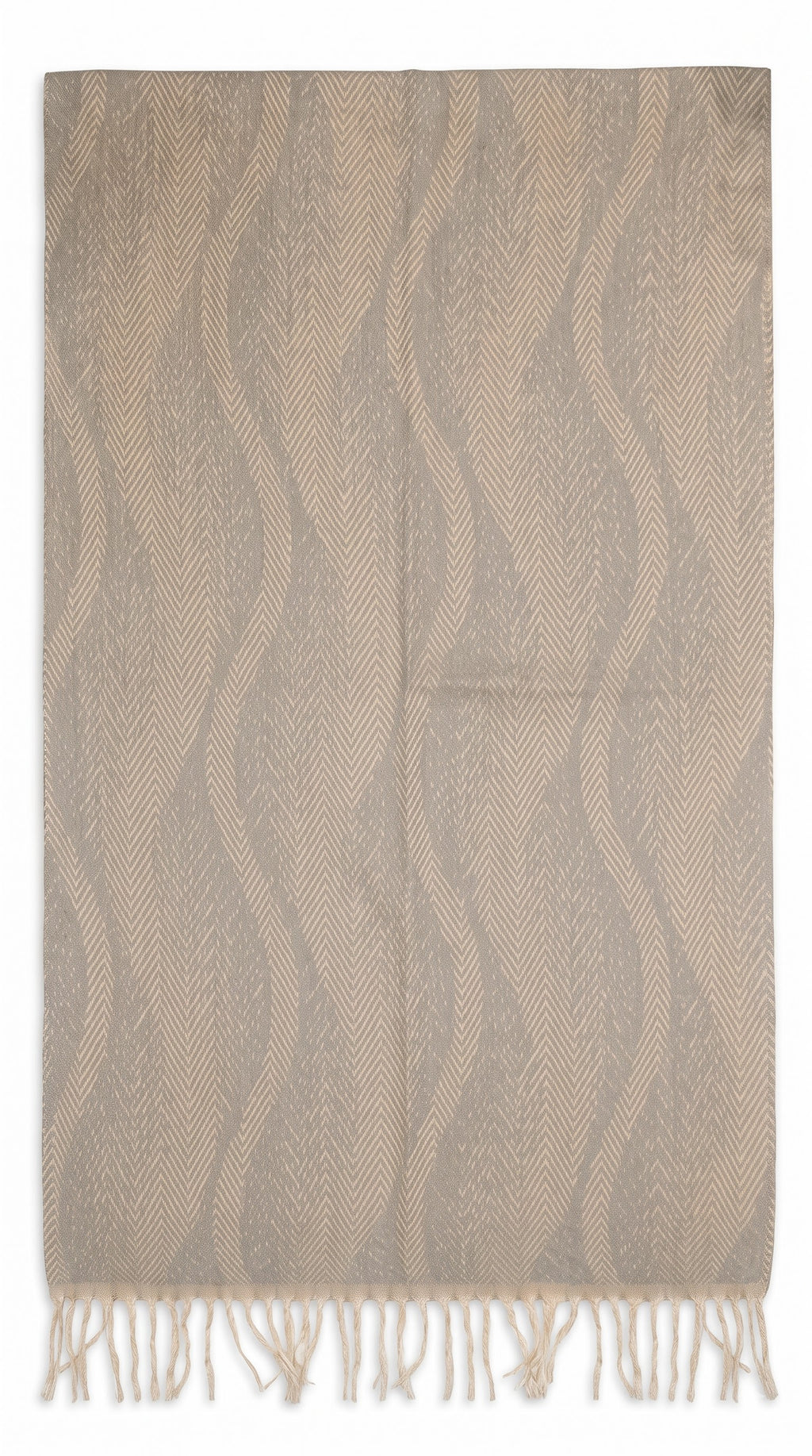 Wave Herringbone Textured Polyester Stole with Tassels
