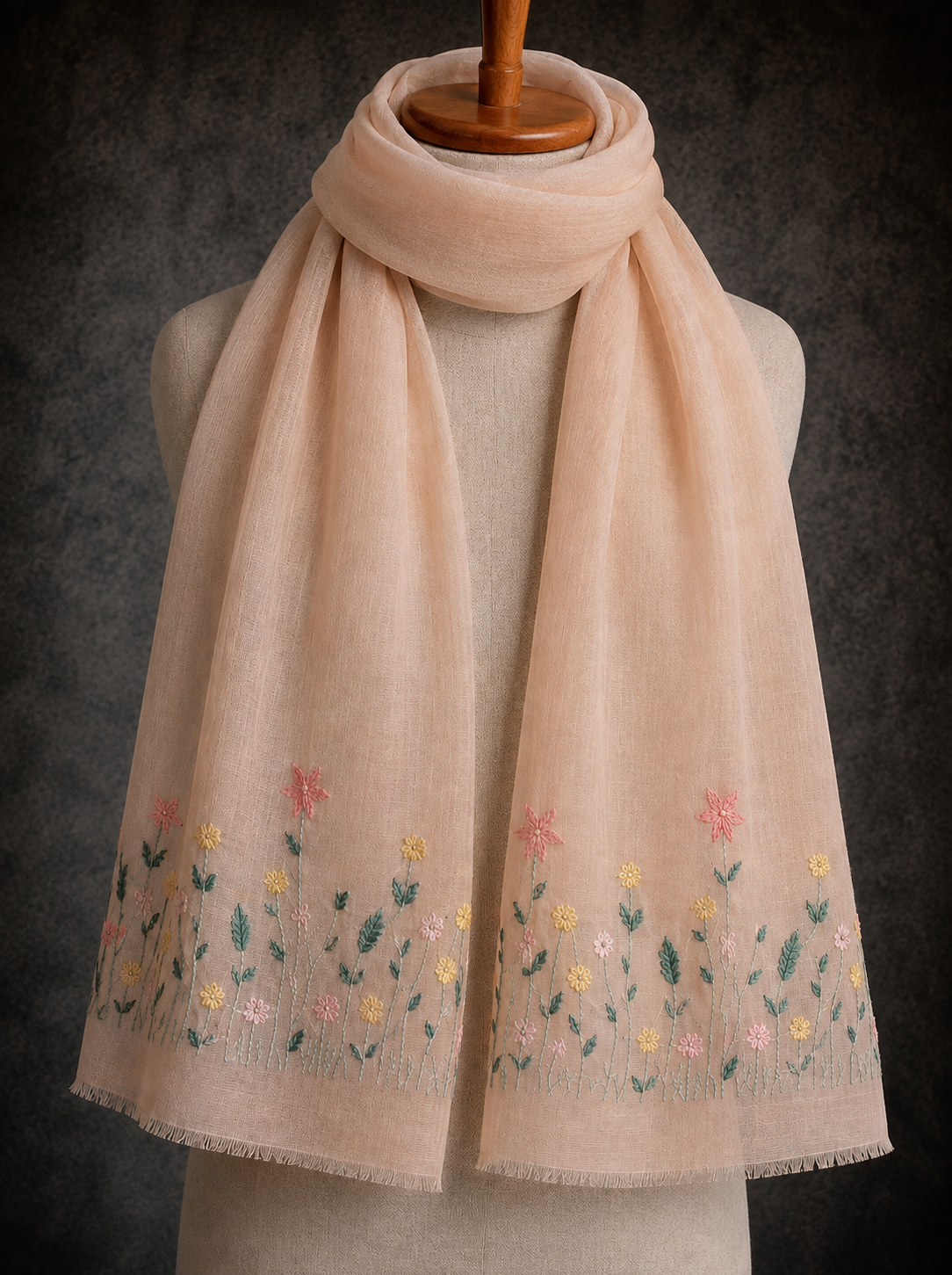 Multicolor Embroidered Linen Stole