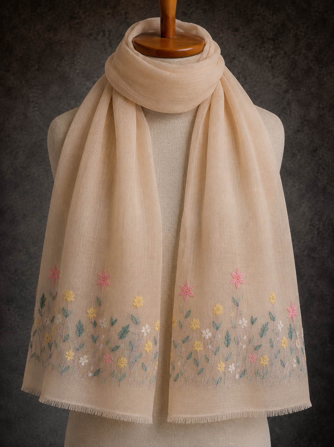 Multicolor Embroidered Linen Stole