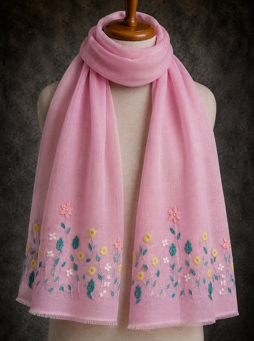 Multicolor Embroidered Linen Stole