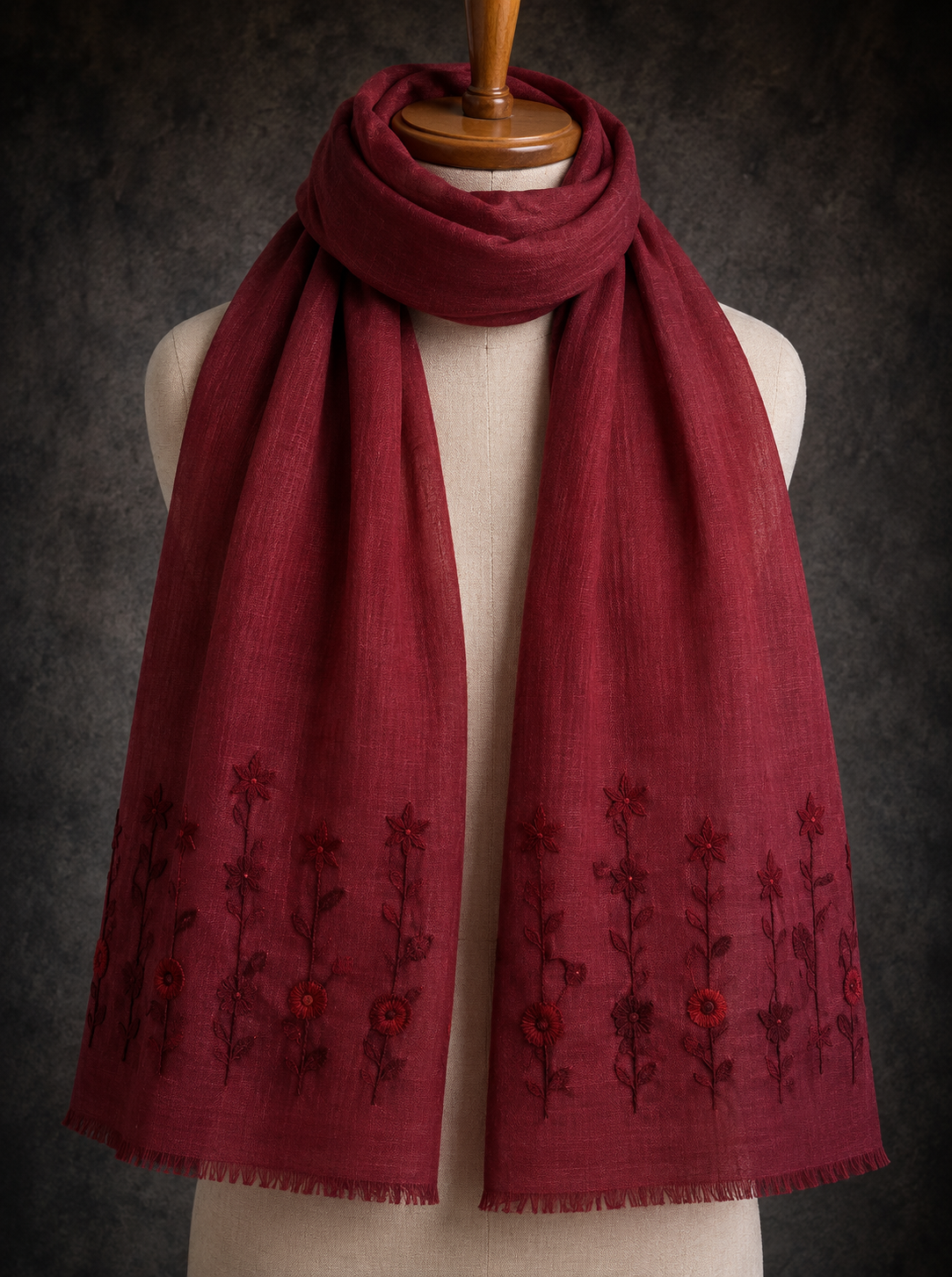 Tone-on-Tone Embroidered Linen Stole