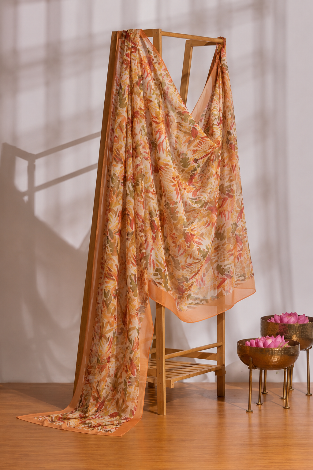 Karivani Luxury Floral Cotton Dupatta ORANGE