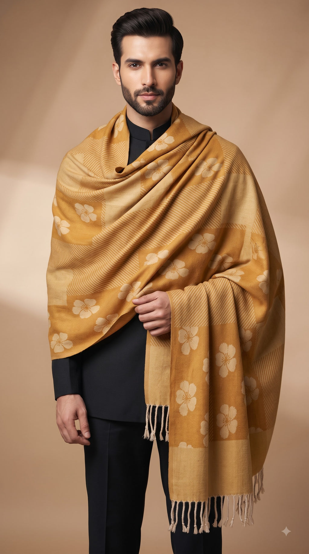 Floral Patchwork Polyester Stole with Tassels