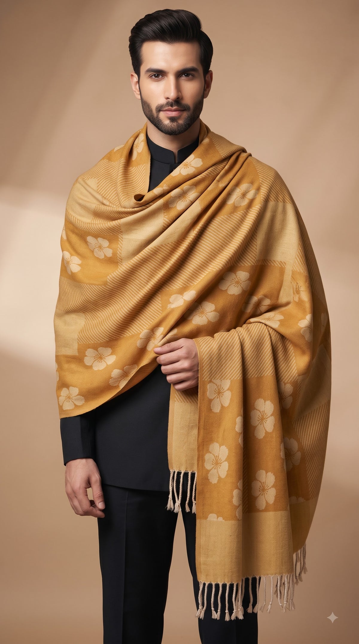 Floral Patchwork Polyester Stole with Tassels