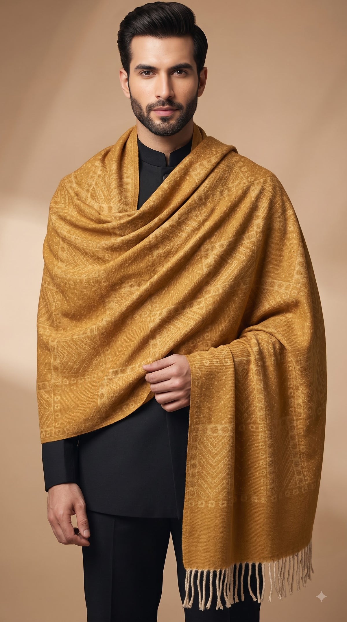 Geometric Tribal Block Polyester Stole with Tassels