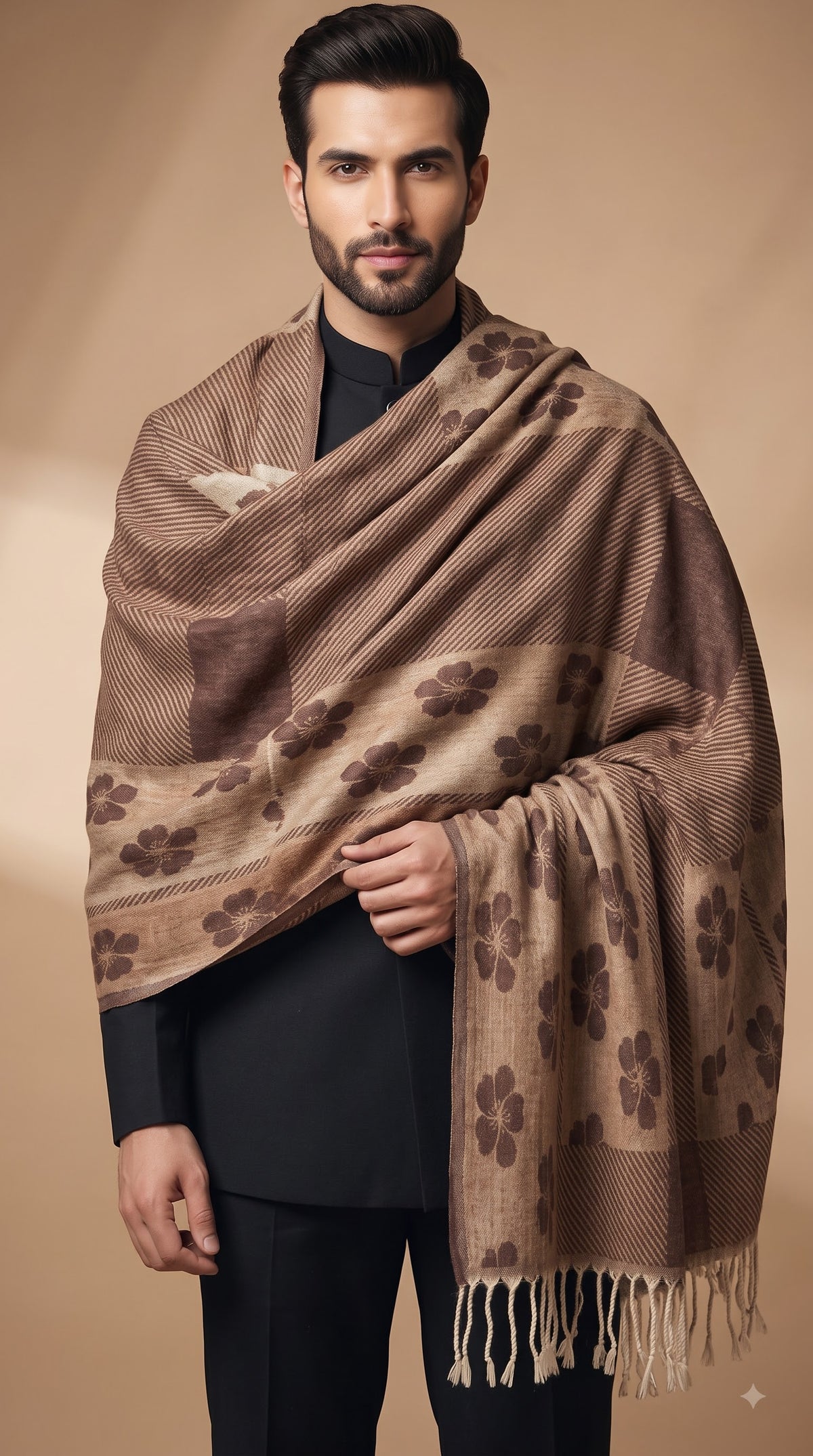 Floral Patchwork Polyester Stole with Tassels