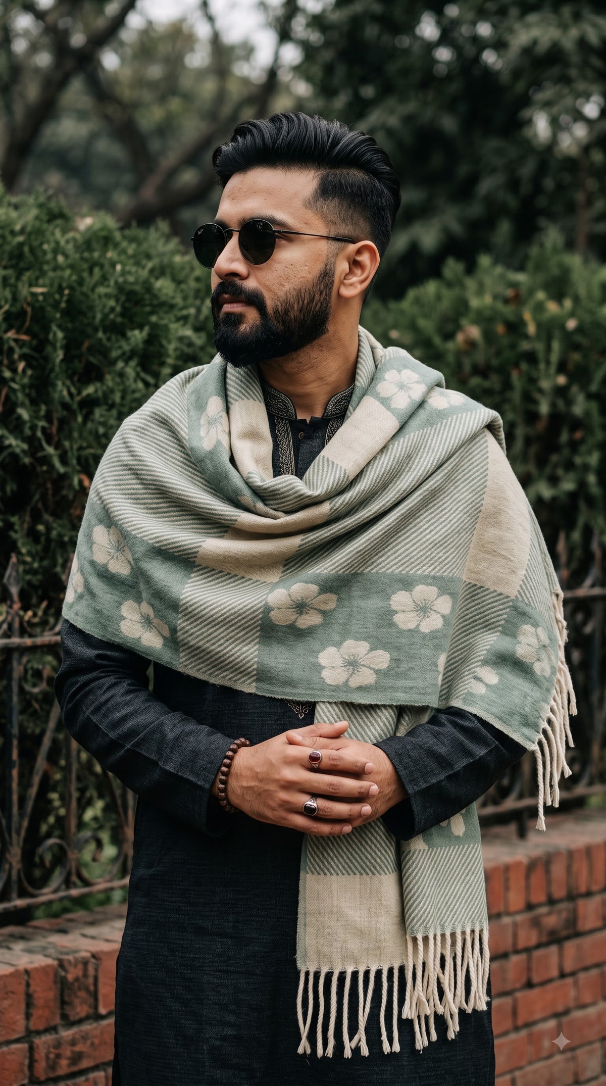 Floral Patchwork Polyester Stole with Tassels