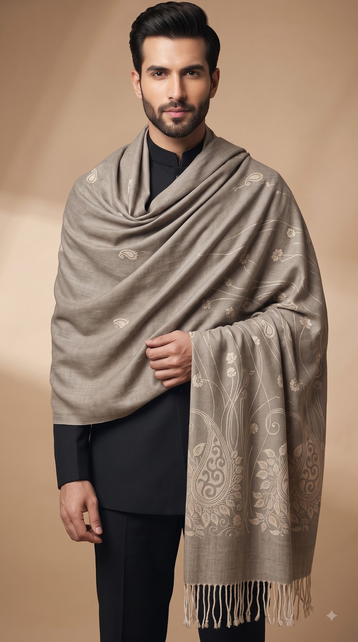 Floral Vine Paisley Woven Polyester Stole with Tassels