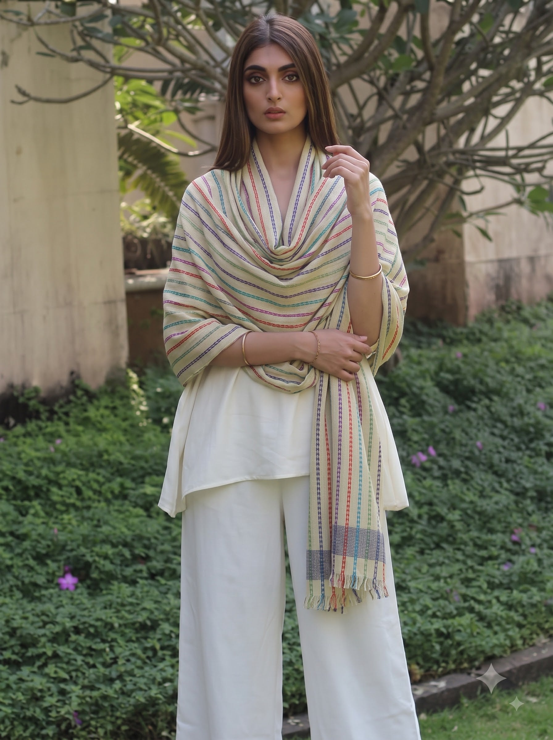 Viscose multi colour stripe dobby stole