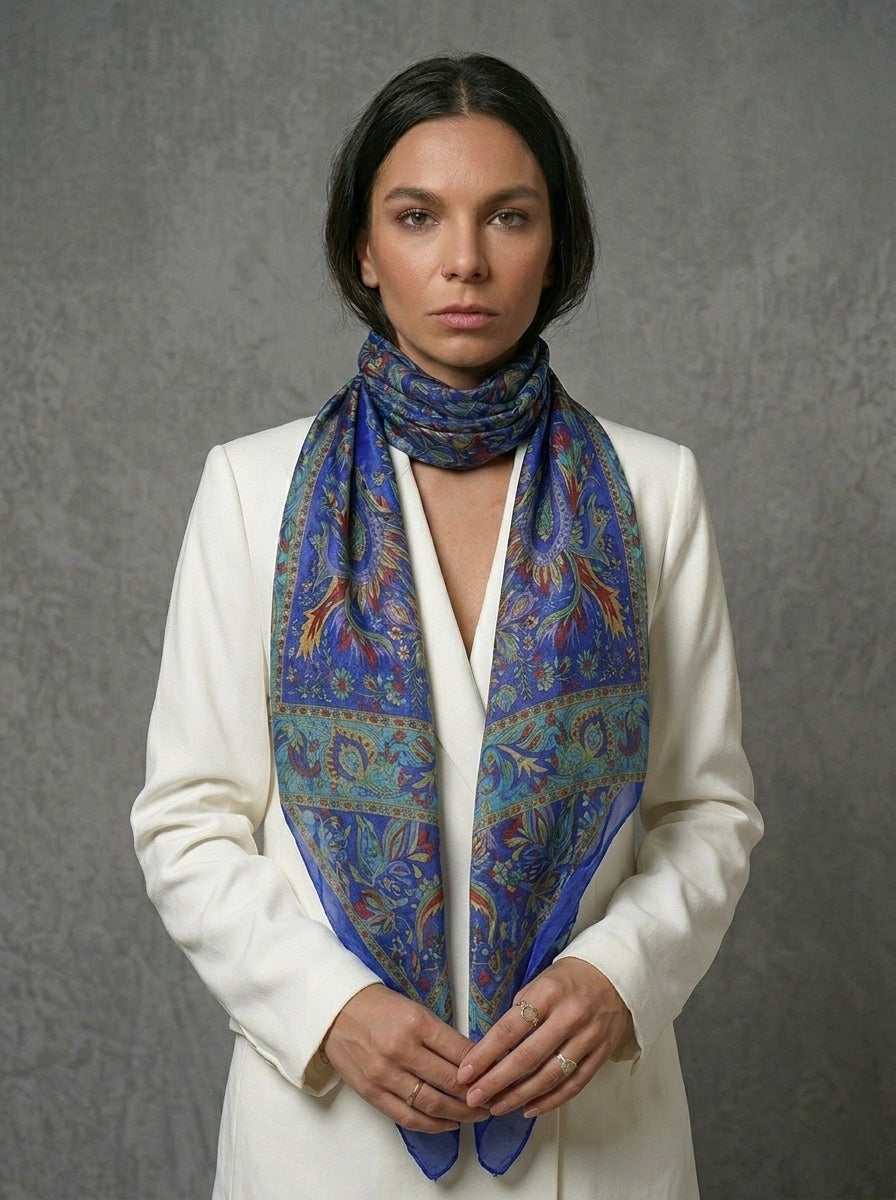 Vintage Paisley Pure Silk Long Stole | 50x180 cm