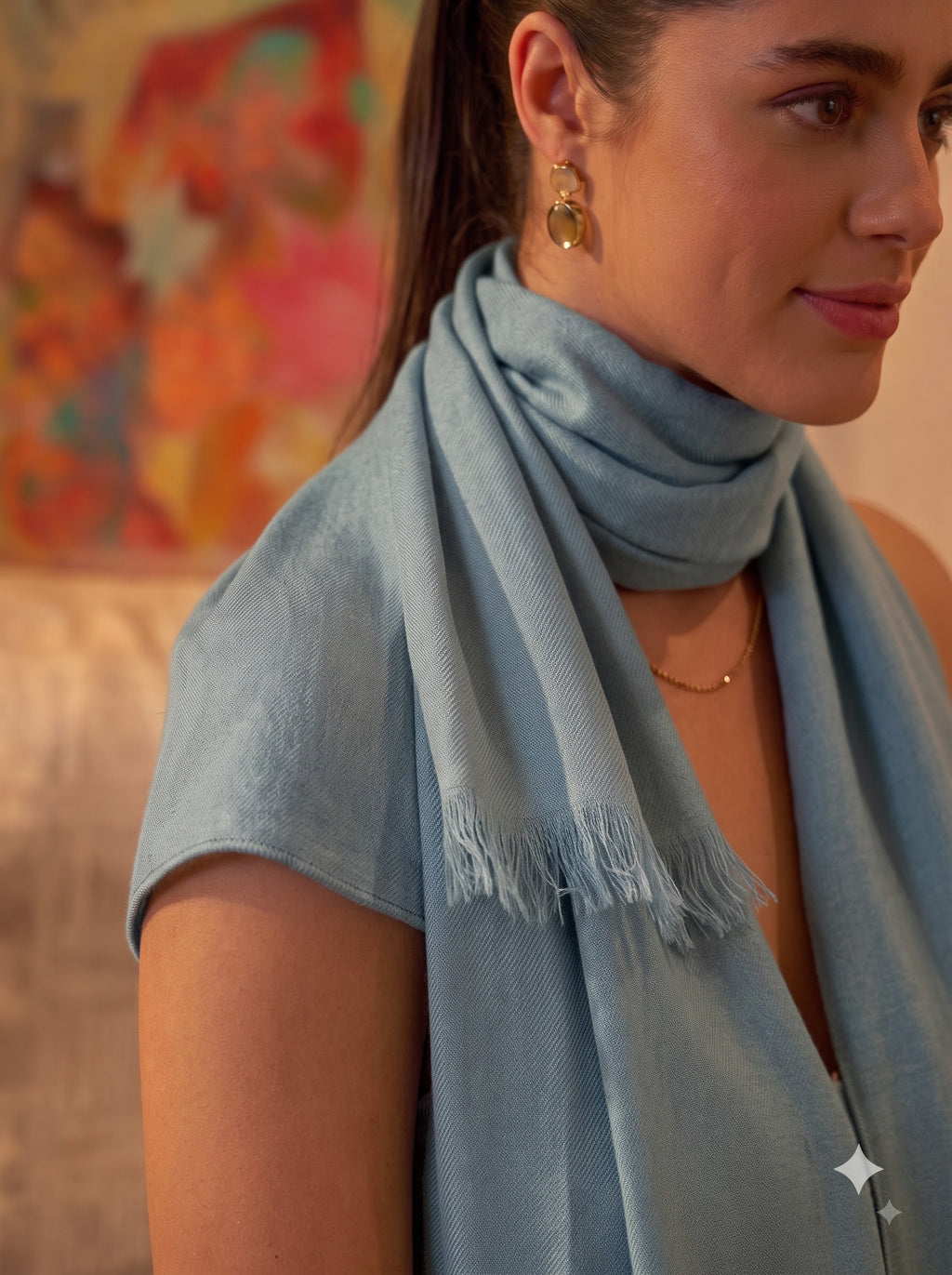 Blue Solid Cotton Stole