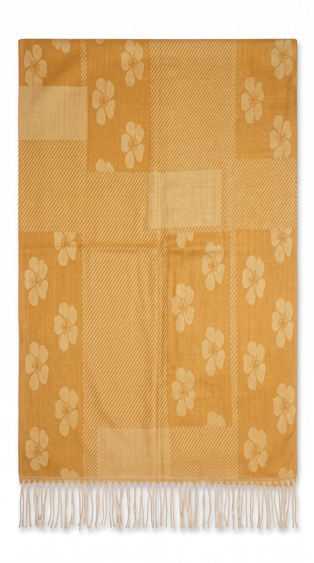 Floral Patchwork Polyester Stole with Tassels