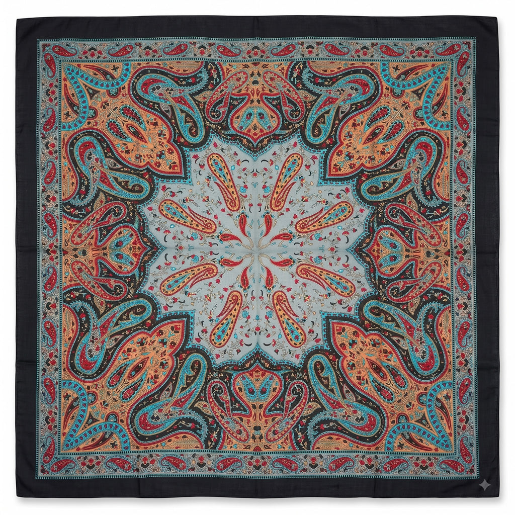 Silk Square Scarf: Vintage Paisley Print (100x100cm)