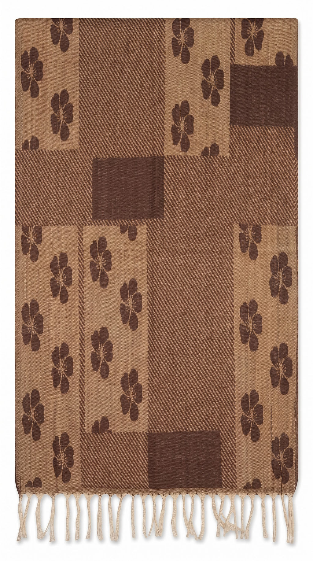 Floral Patchwork Polyester Stole with Tassels
