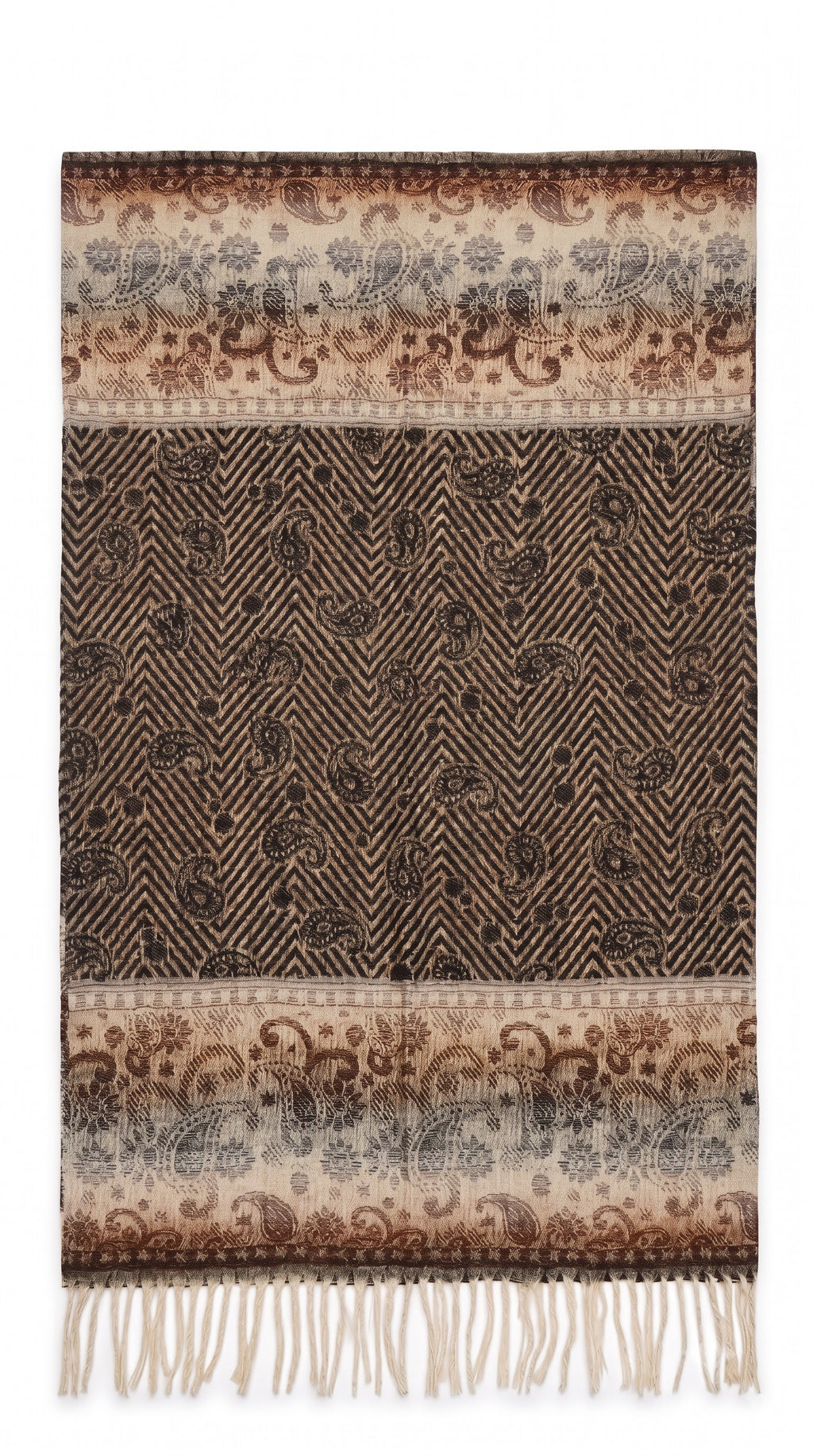 Paisley Chevron Pattern Polyester Stole with Tassels
