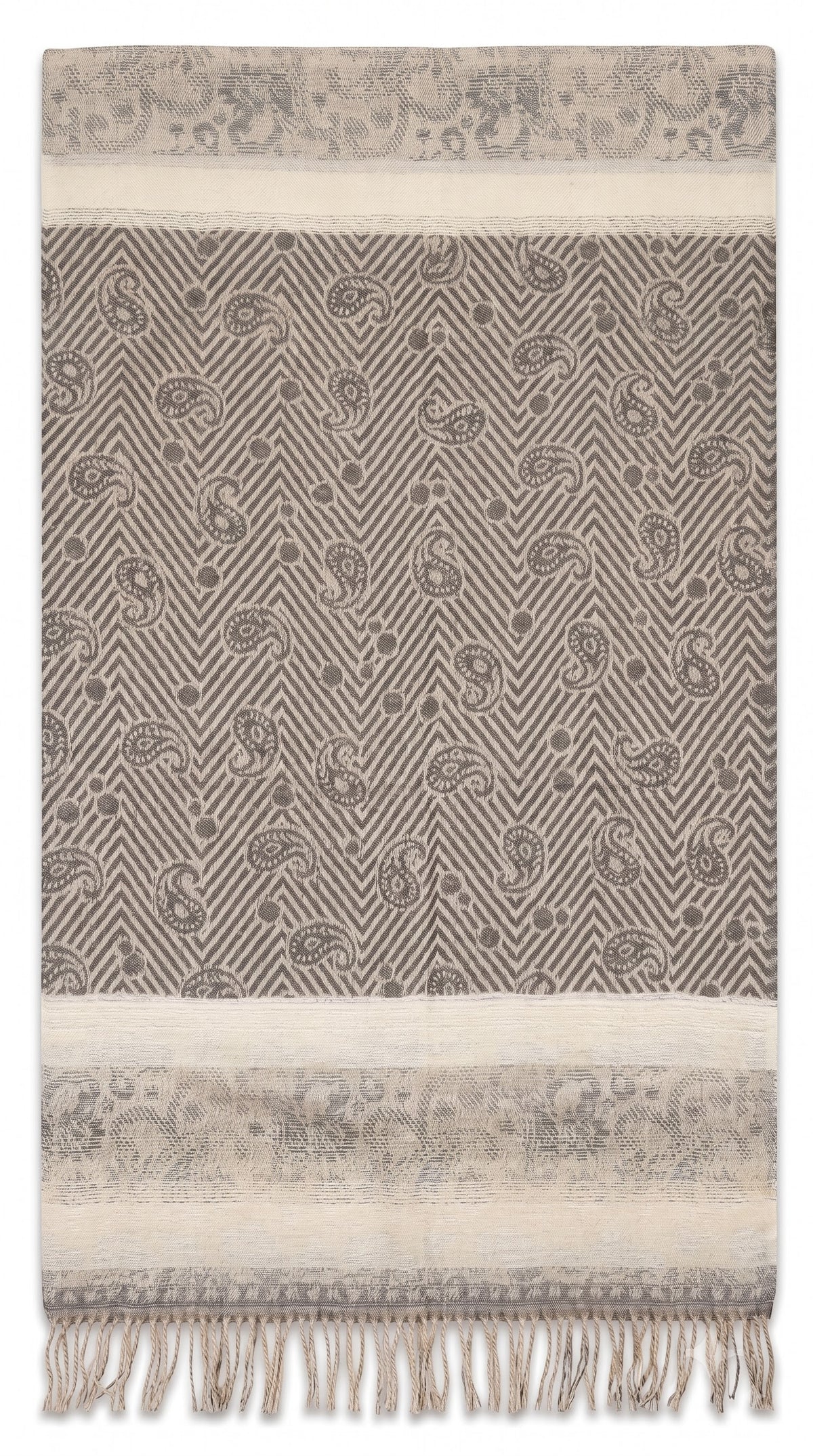 Paisley Chevron Pattern Polyester Stole with Tassels