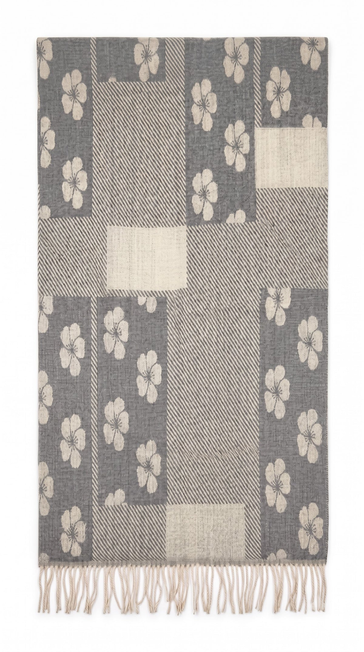 Floral Patchwork Polyester Stole with Tassels