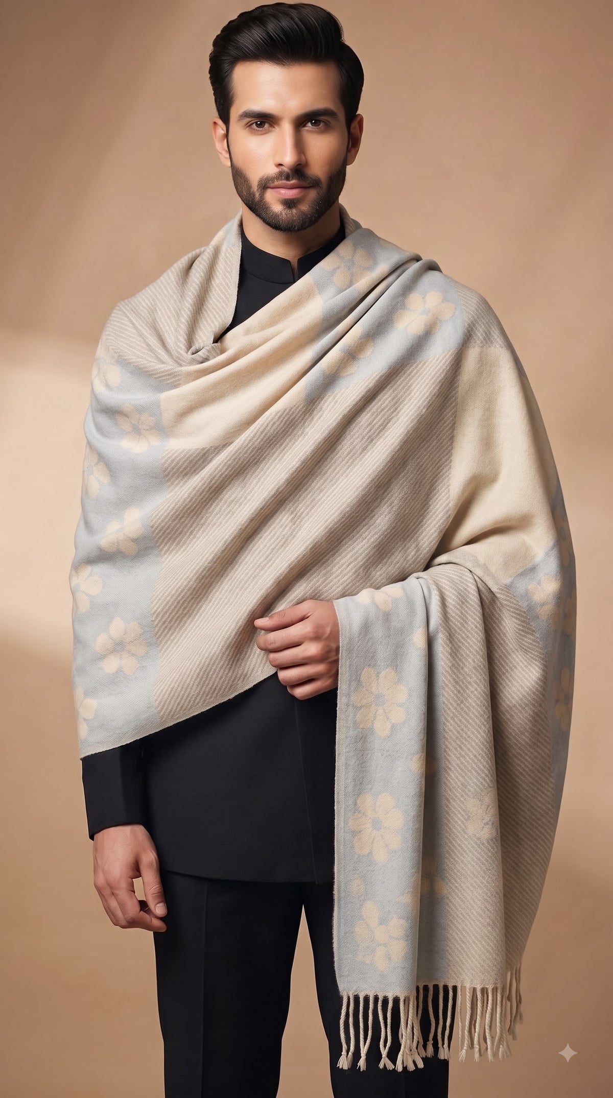 Floral Patchwork Polyester Stole with Tassels