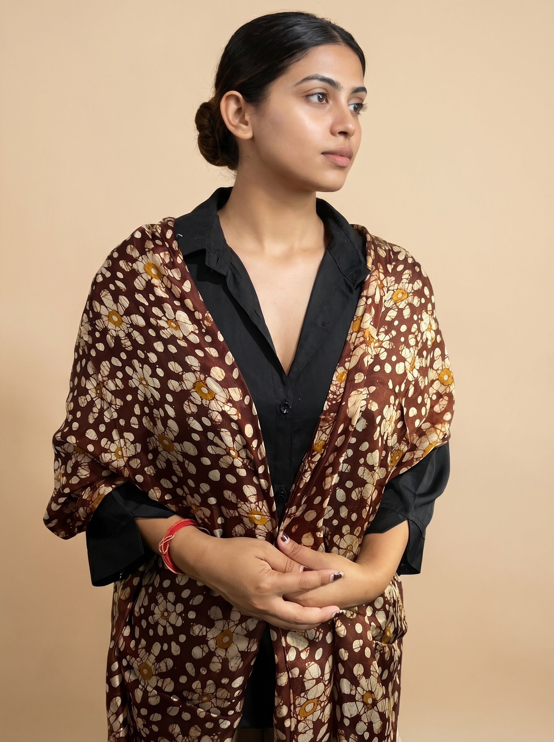 Hand-Dyed Batik Pure Silk Long Stole | 50x180 cm