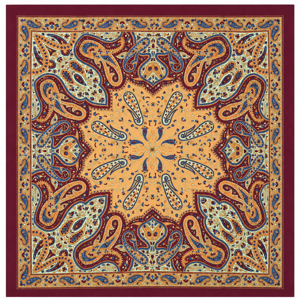 Vintage Paisley Motif Pure Silk Square Scarf | 100x100 cm