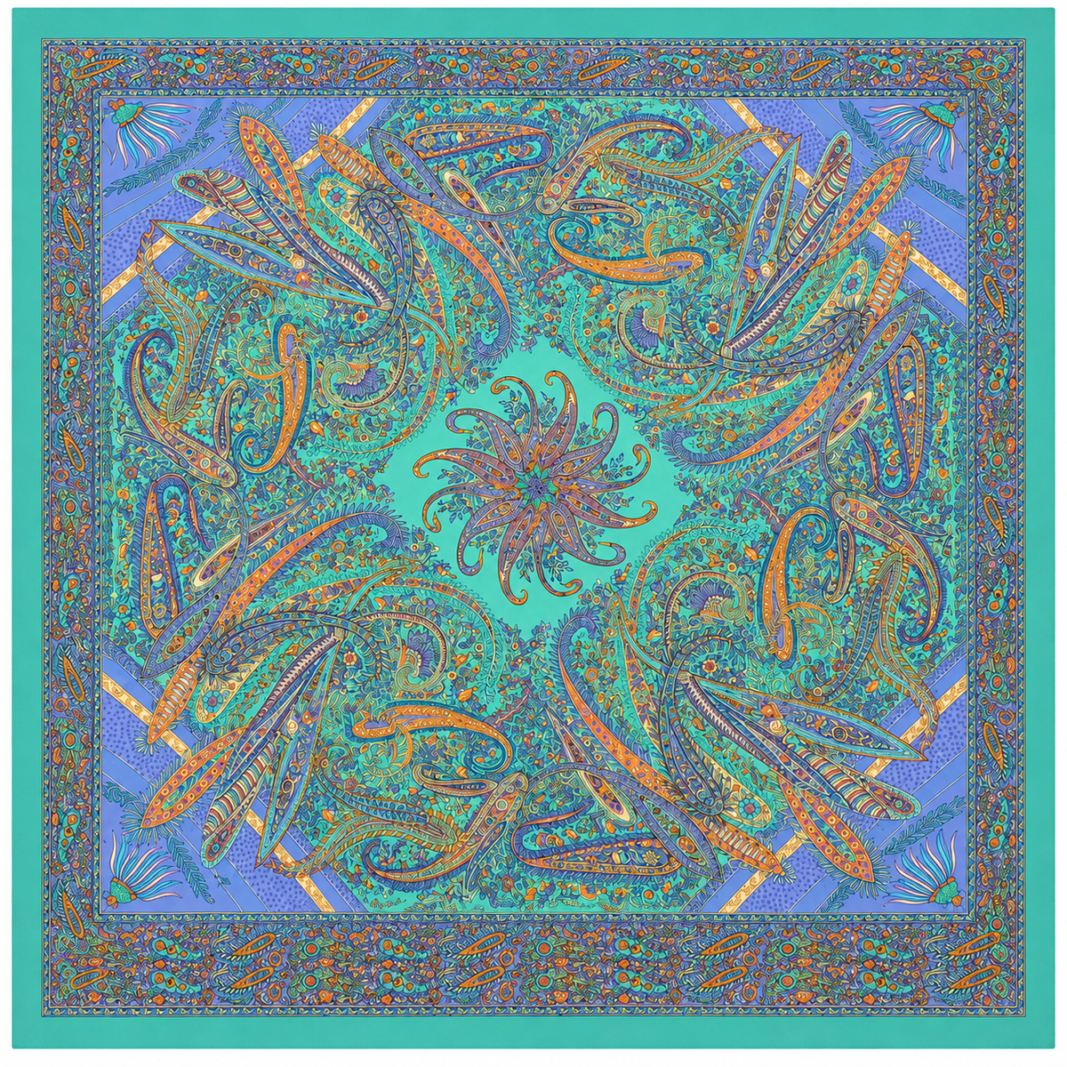 Vintage Paisley Motif Pure Silk Square Scarf | 100x100 cm