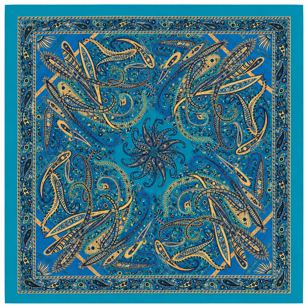 Vintage Paisley Motif Pure Silk Square Scarf | 100x100 cm