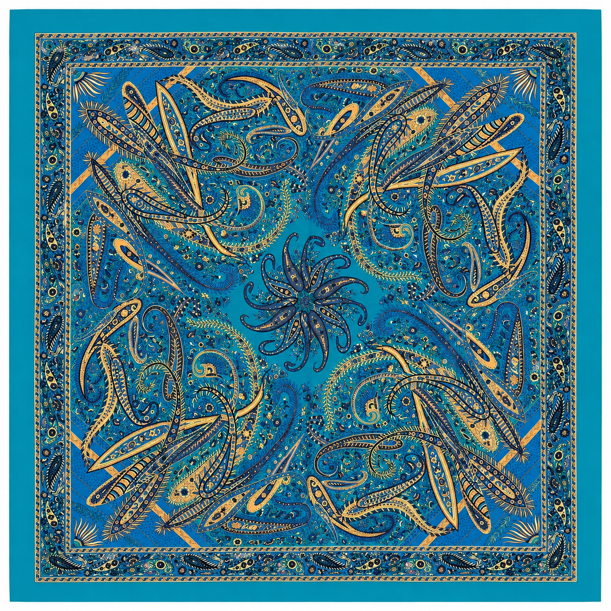Vintage Paisley Motif Pure Silk Square Scarf | 100x100 cm