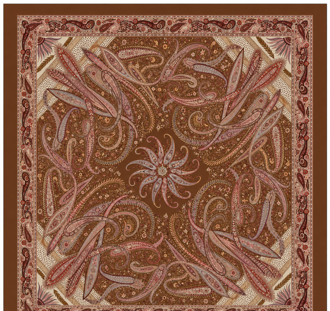 Vintage Paisley Motif Pure Silk Square Scarf | 100x100 cm