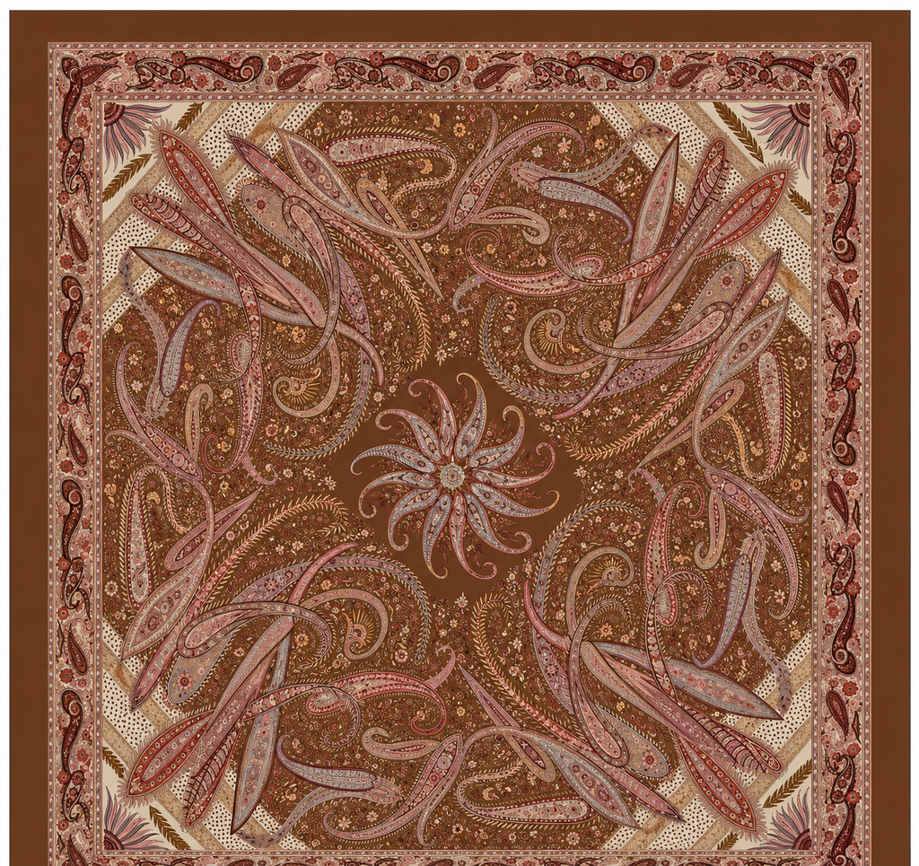 Vintage Paisley Motif Pure Silk Square Scarf | 100x100 cm