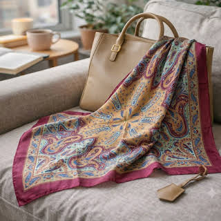 Vintage Paisley Motif Pure Silk Square Scarf | 100x100 cm