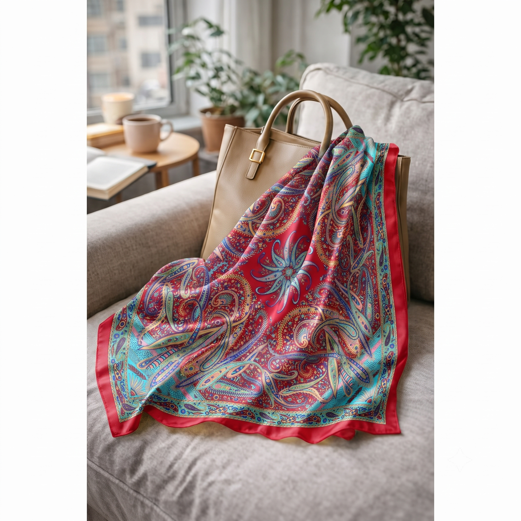 Vintage Paisley Motif Pure Silk Square Scarf | 100x100 cm