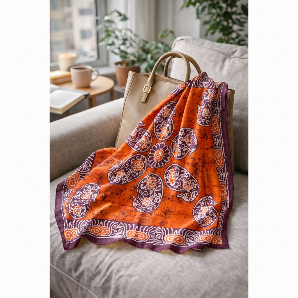 Hand-Dyed Batik Pure Silk Square scarf | 100x100 cm