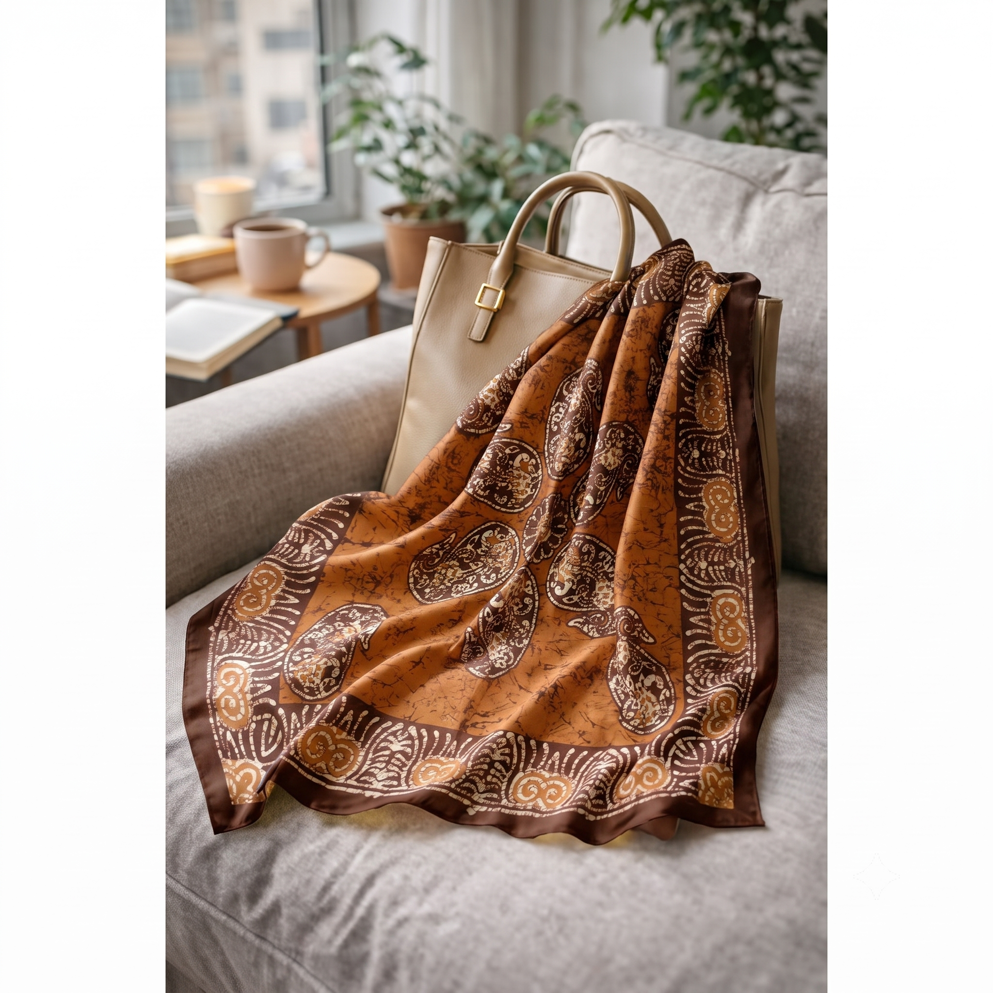 Hand-Dyed Batik Pure Silk Square scarf | 100x100 cm