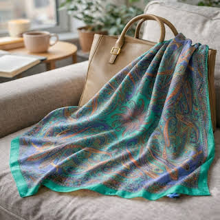 Vintage Paisley Motif Pure Silk Square Scarf | 100x100 cm