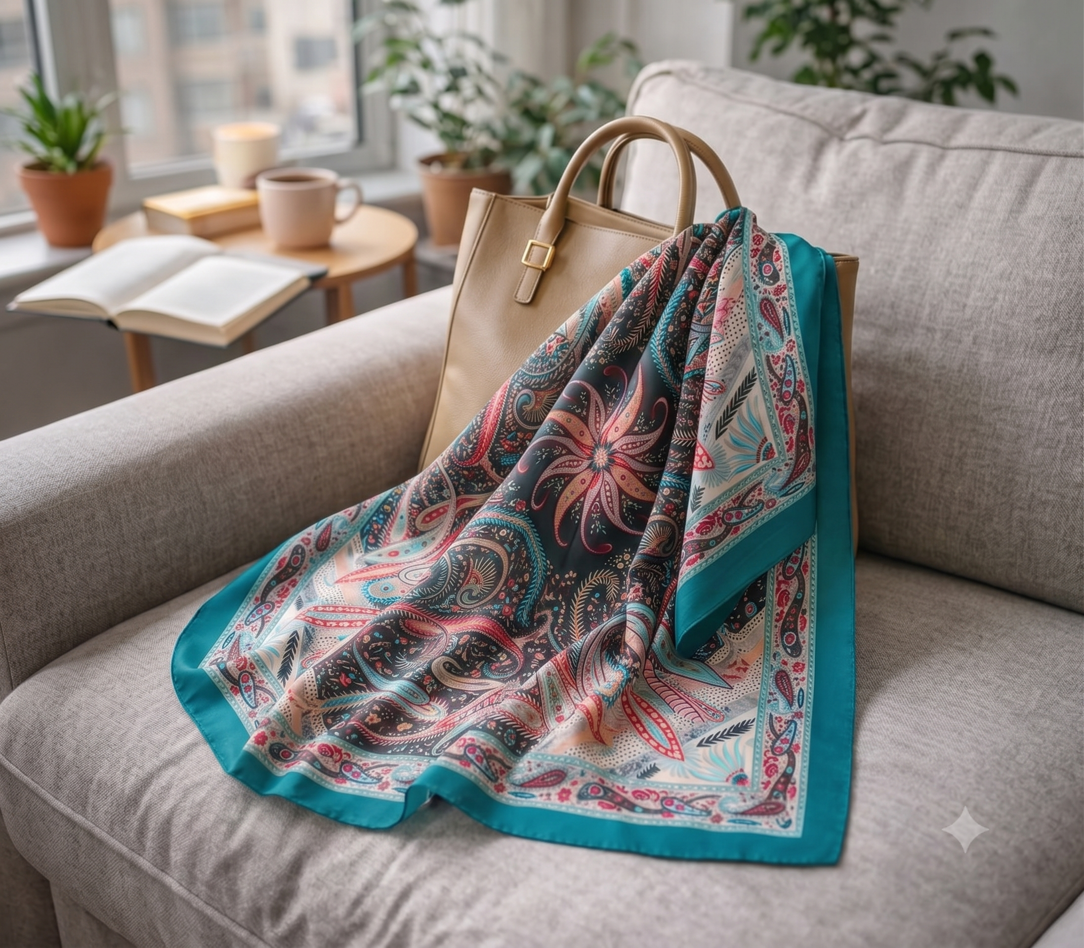 Vintage Paisley Motif Pure Silk Square Scarf | 100x100 cm