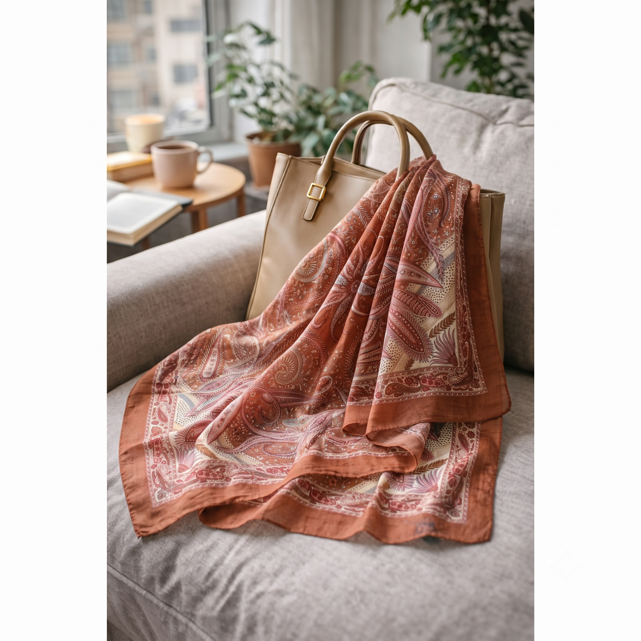 Vintage Paisley Motif Pure Silk Square Scarf | 100x100 cm