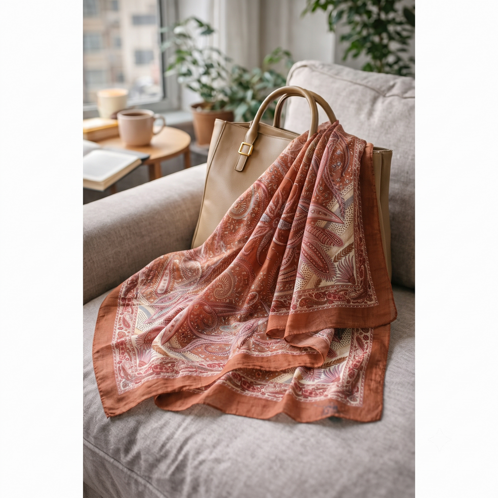 Vintage Paisley Motif Pure Silk Square Scarf | 100x100 cm