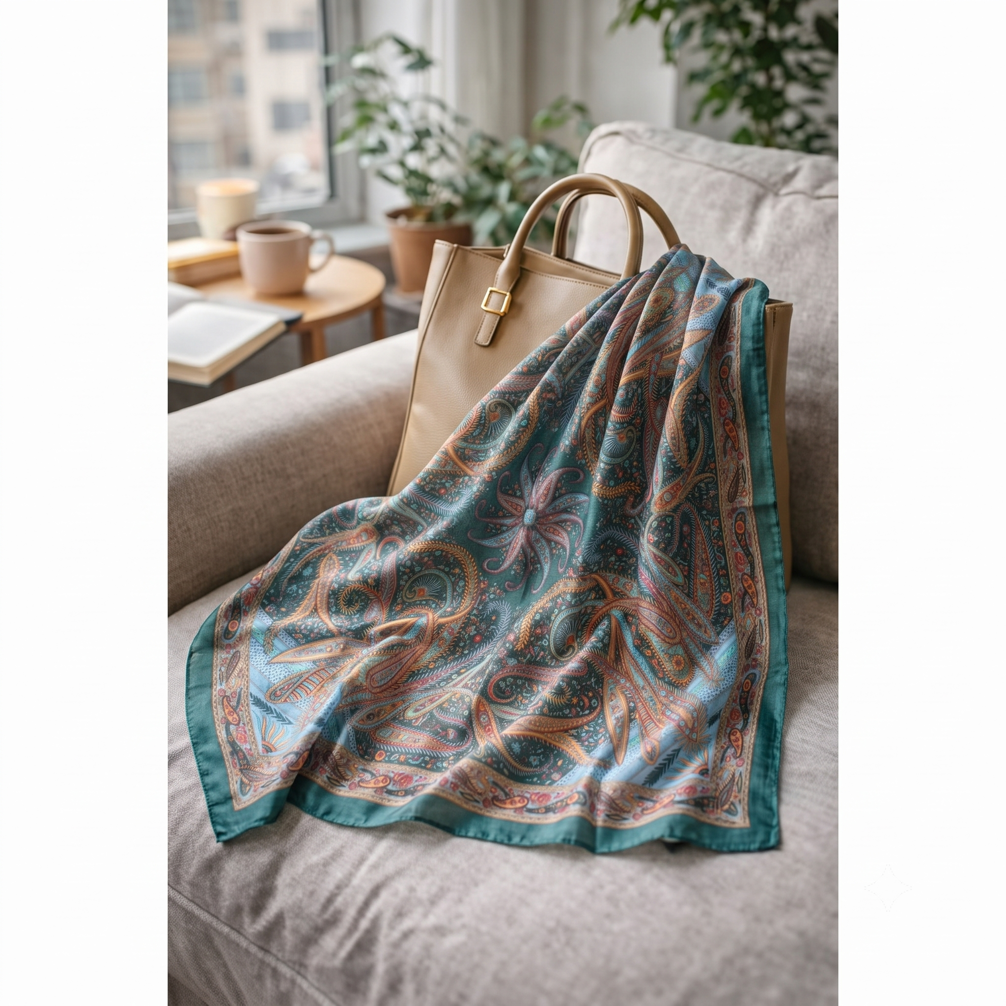 Vintage Paisley Motif Pure Silk Square Scarf | 100x100 cm