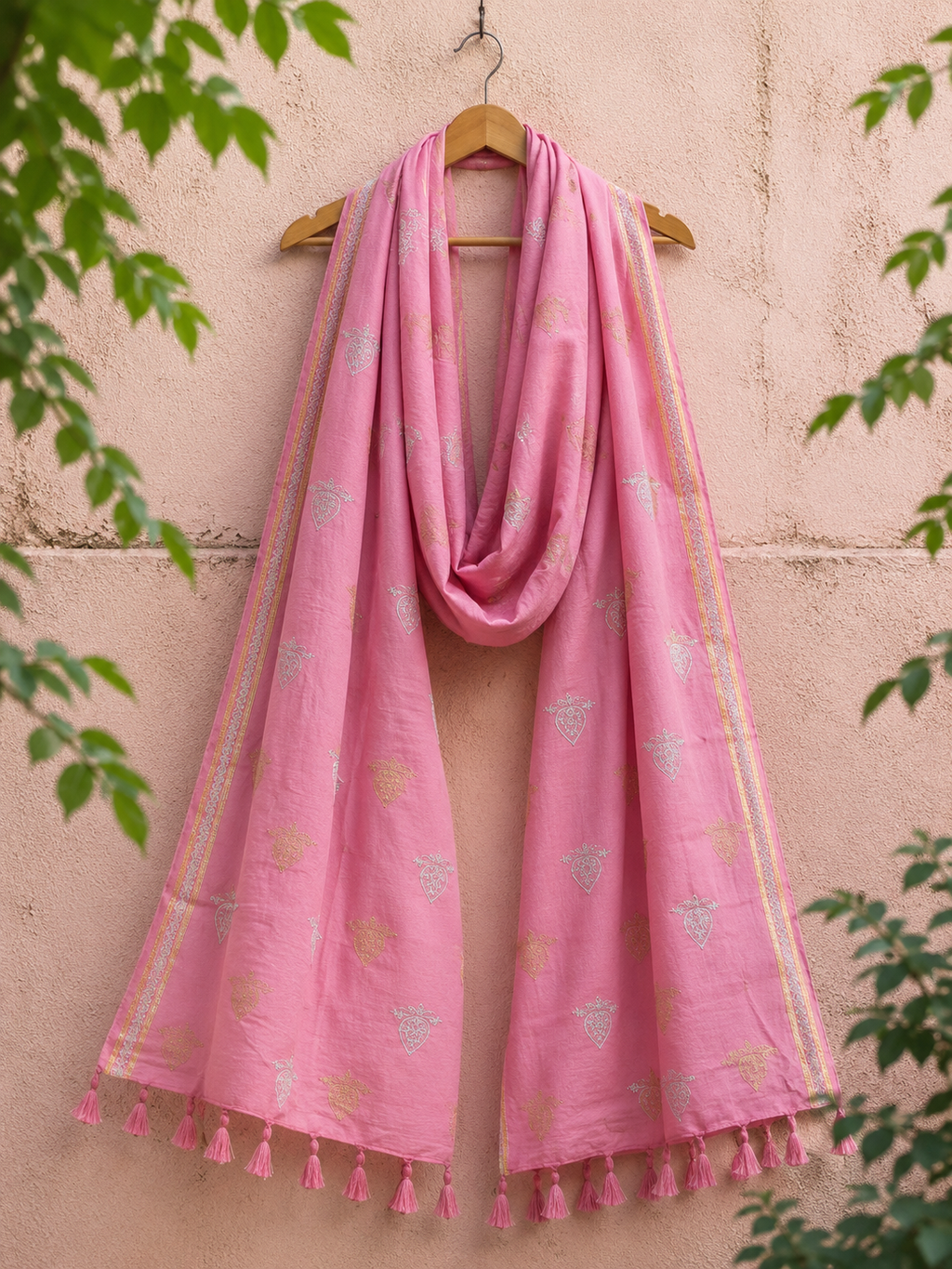 Block Printed Stole with Lurex Border |70 x 180 cm