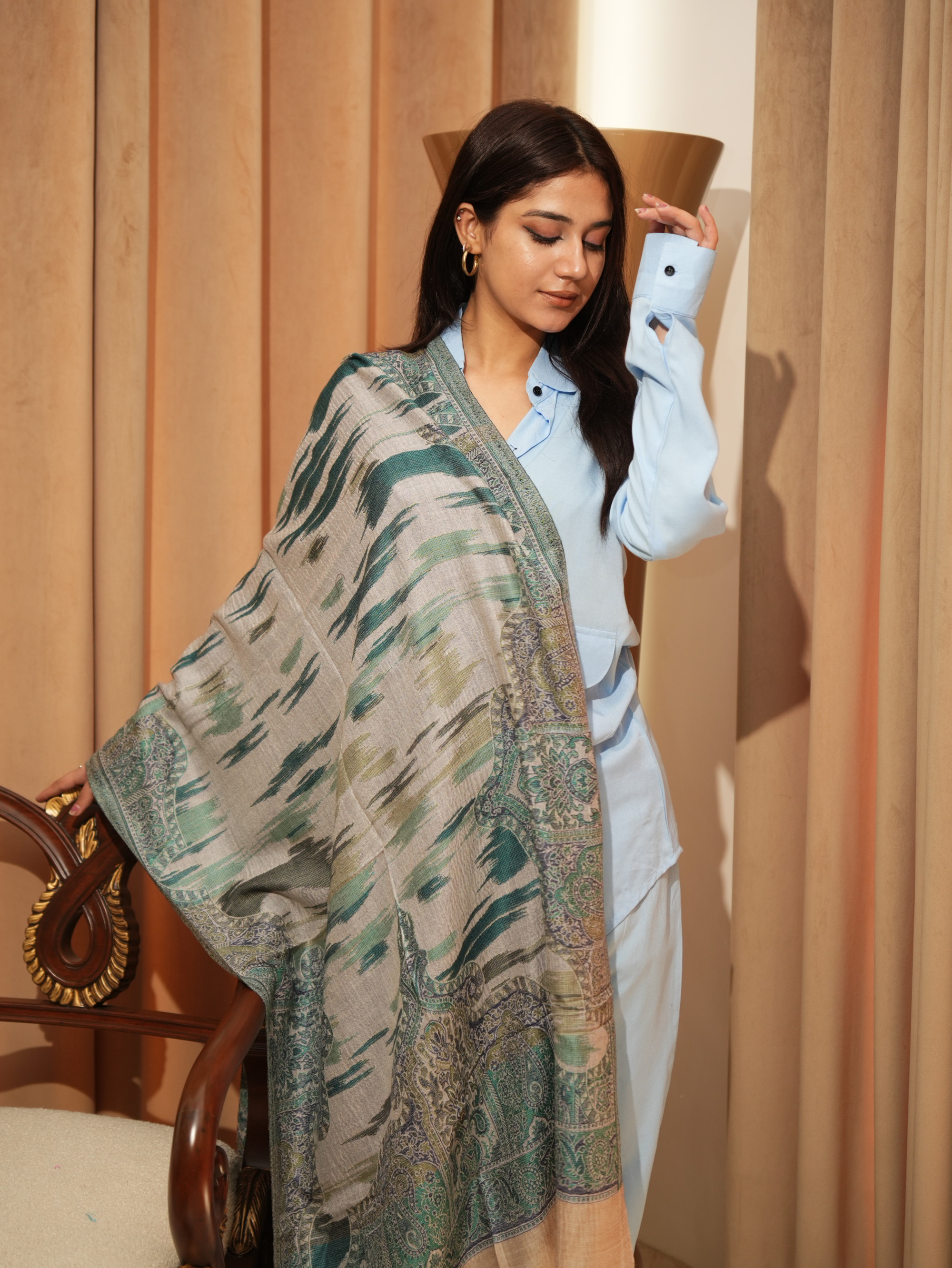 Karivani Women's Faux Pashmina Stole - Ikkat Zig Zag Stole