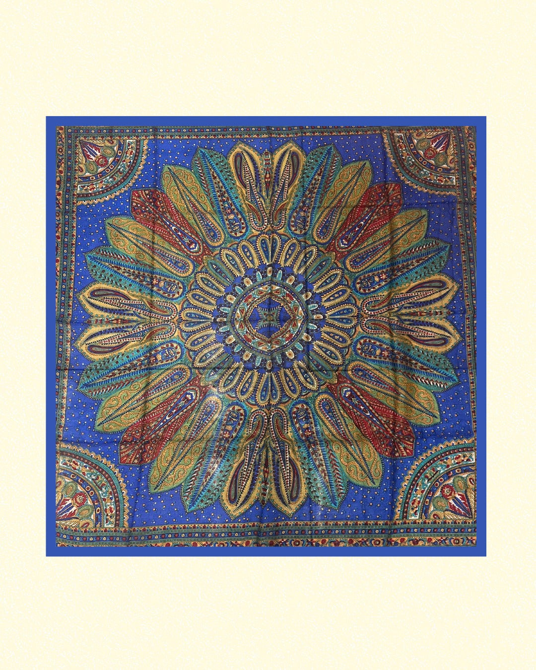 Vintage Paisley Motif Pure Silk Square Scarf | 100x100 cm