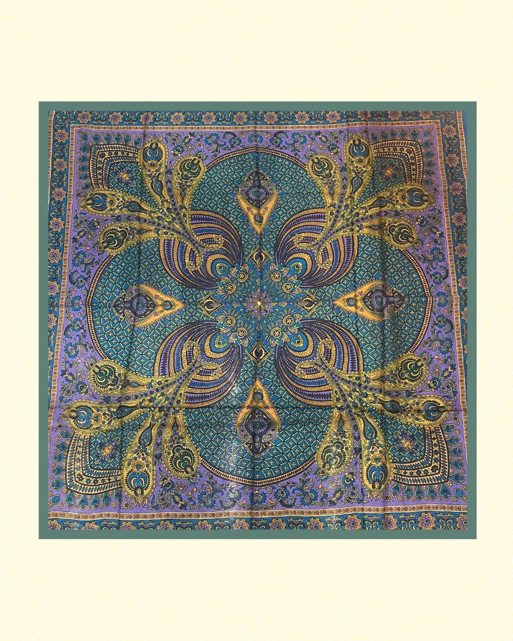 Vintage Paisley Motif Pure Silk Square Scarf | 100x100 cm