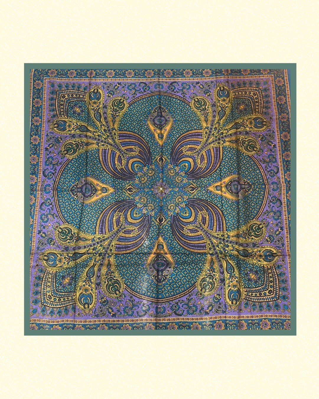 Vintage Paisley Motif Pure Silk Square Scarf | 100x100 cm