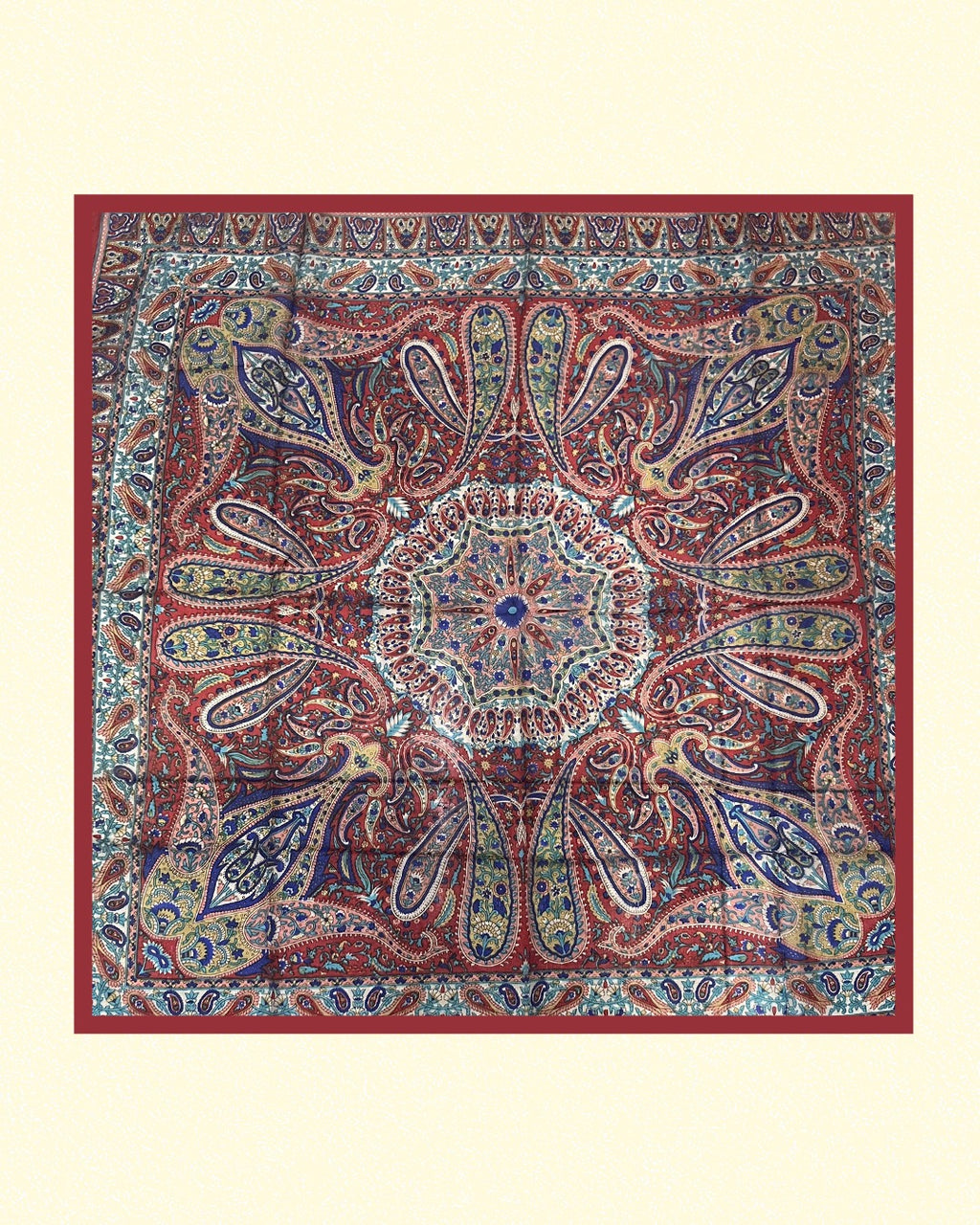 Vintage Paisley Motif Pure Silk Square Scarf | 100x100 cm