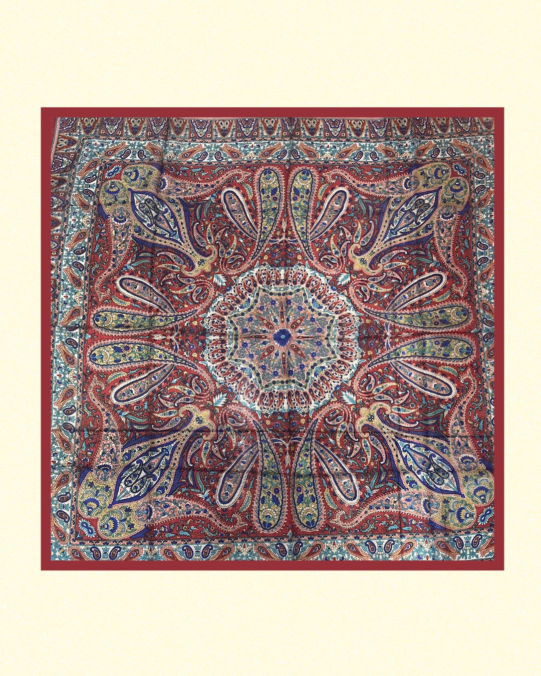 Vintage Paisley Motif Pure Silk Square Scarf | 100x100 cm