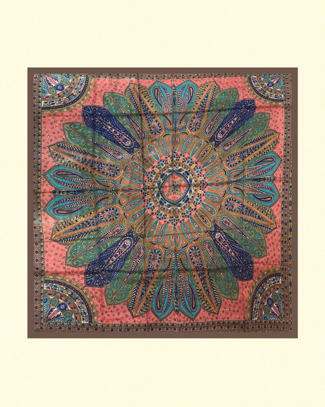 Vintage Paisley Motif Pure Silk Square Scarf | 100x100 cm