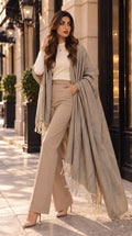 Wave Herringbone Textured Polyester Stole with Tassels