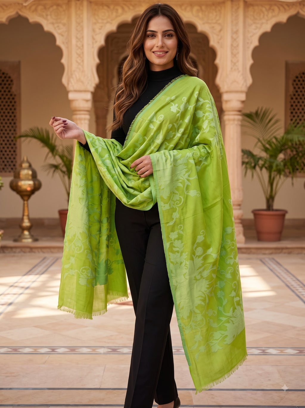 Cotton Jacquard Stole - Green