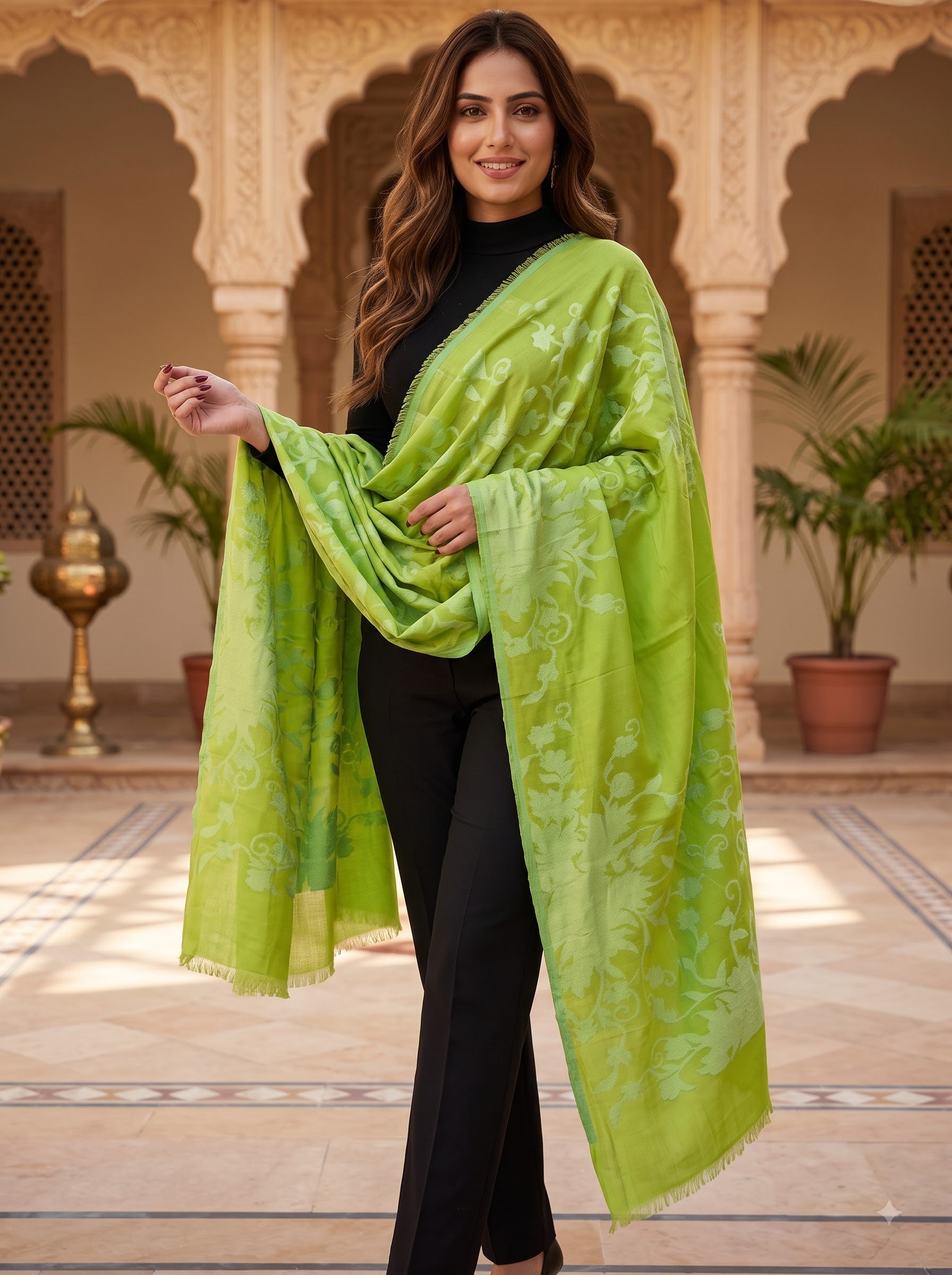 Cotton Jacquard Stole - Green